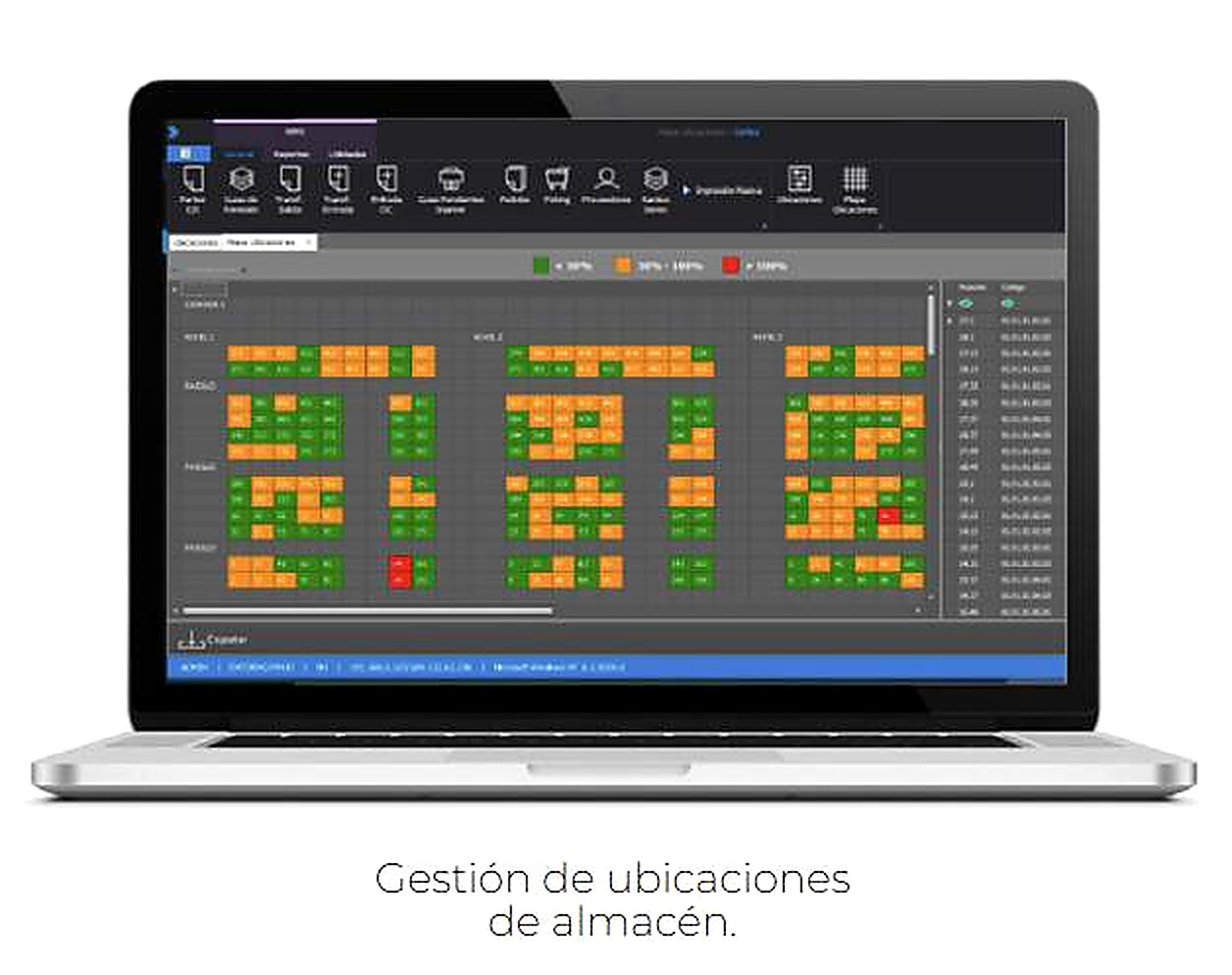Pantalla de gestión de ubicaciones de almacén